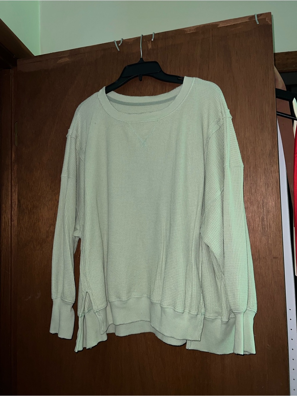 American Eagle Outfitters Waffle Knit Oversized Crewneck - Light Sage - Picture 2 of 3